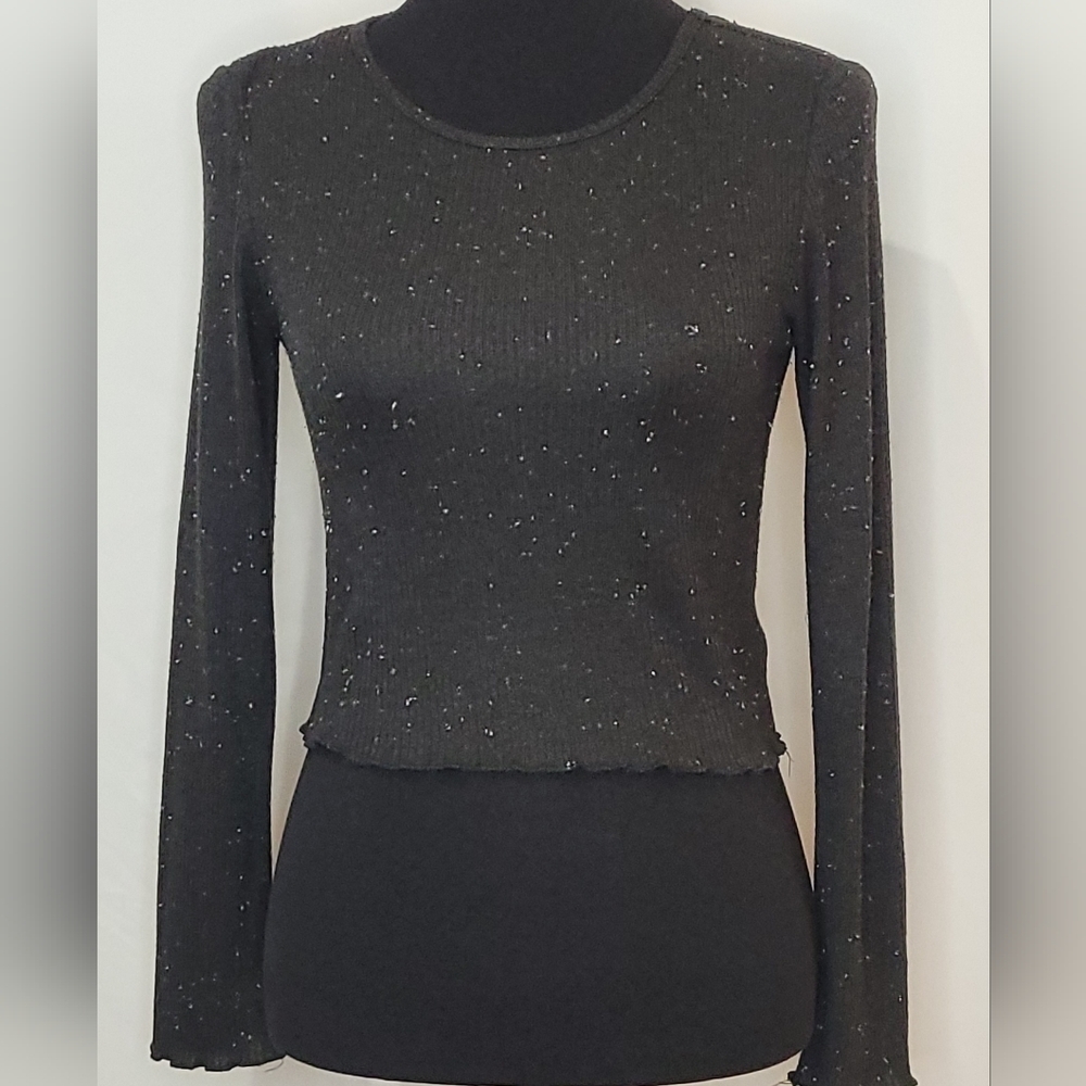 American Eagle Long Sleeve Cropped Soft Ribbed Slub Knit Sweater - Size S